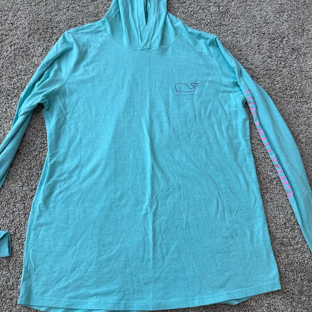 Vineyard Vines Women's Teal Hoodie with Pink Accents
